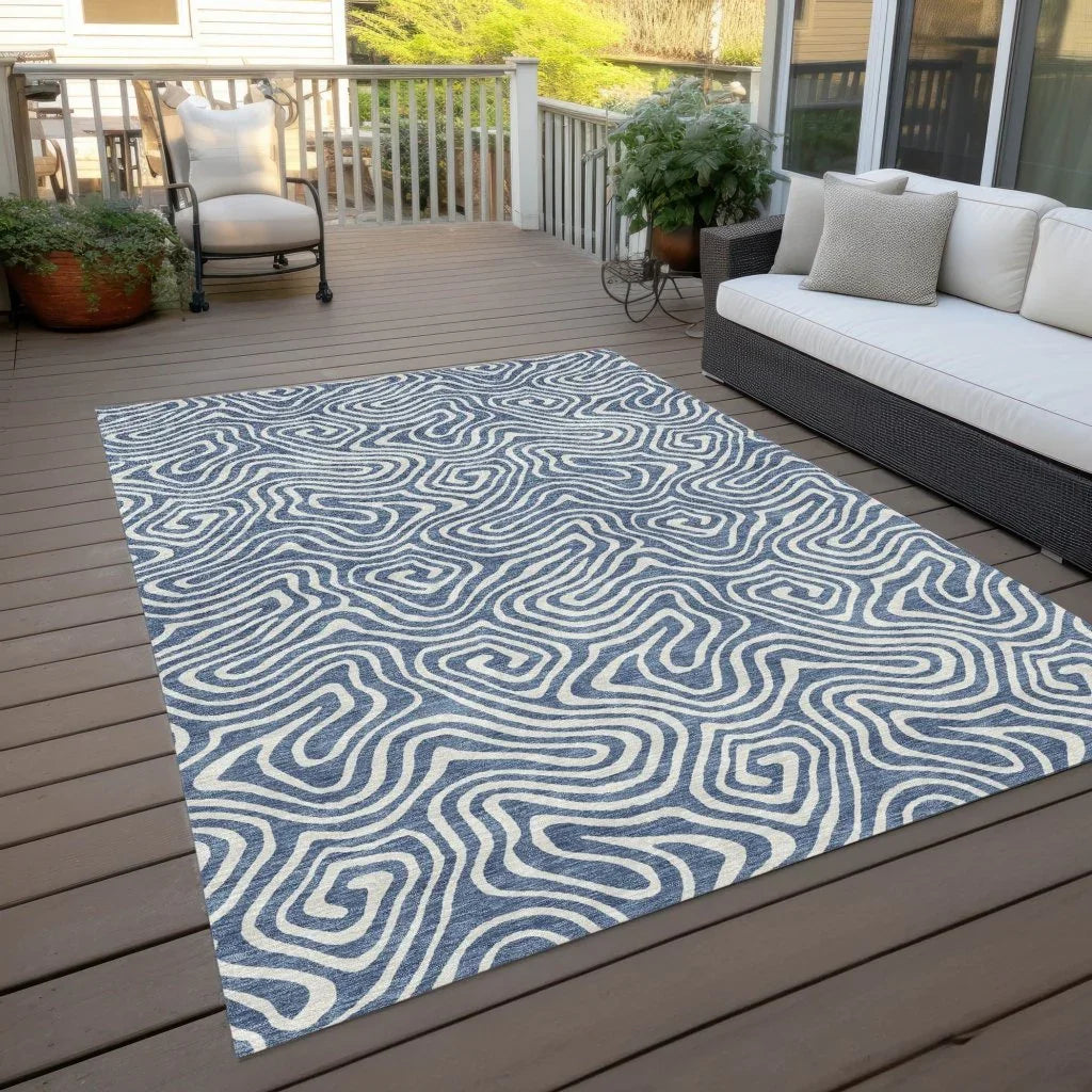 Raya Blue Washable Indoor-Outdoor Rug-Outdoor Rugs-LOOMLAN Rugs-LOOMLAN