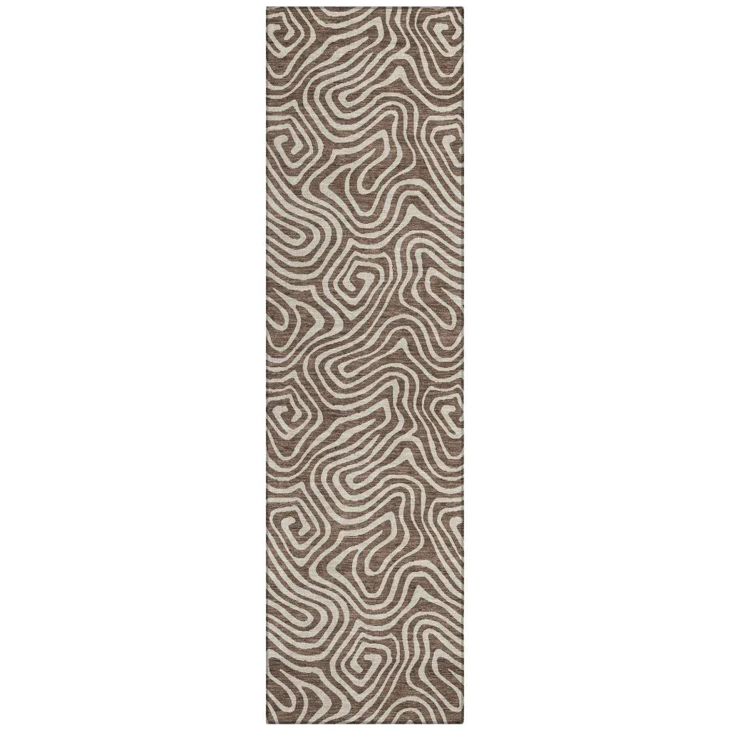 Raya Brown Washable Indoor-Outdoor Rug-Outdoor Rugs-LOOMLAN Rugs-2'3" x 7'6"-LOOMLAN