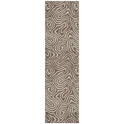 Raya Brown Washable Indoor-Outdoor Rug-Outdoor Rugs-LOOMLAN Rugs-2'3" x 7'6"-LOOMLAN