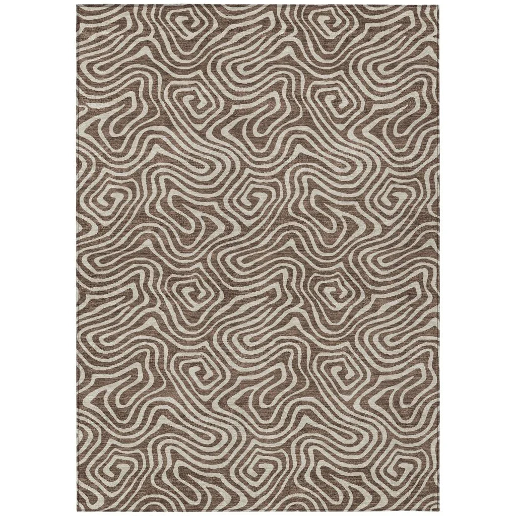 Raya Brown Washable Indoor-Outdoor Rug-Outdoor Rugs-LOOMLAN Rugs-2'6" x 3'10"-LOOMLAN