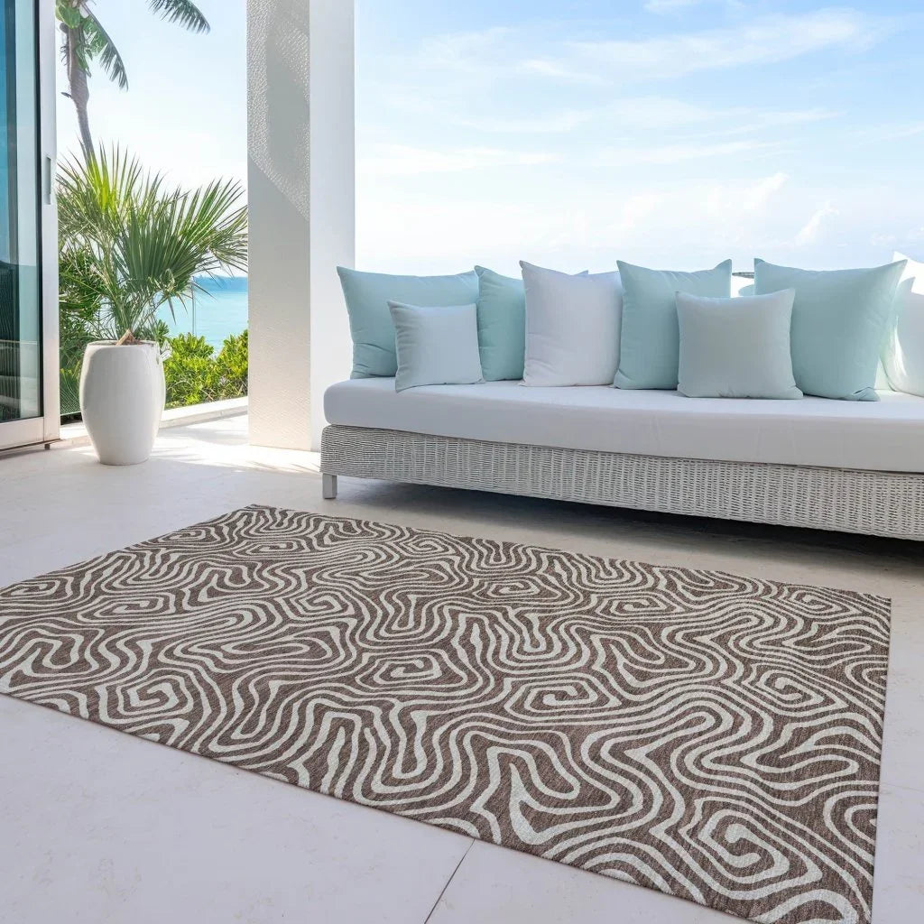 Raya Brown Washable Indoor-Outdoor Rug-Outdoor Rugs-LOOMLAN Rugs-LOOMLAN