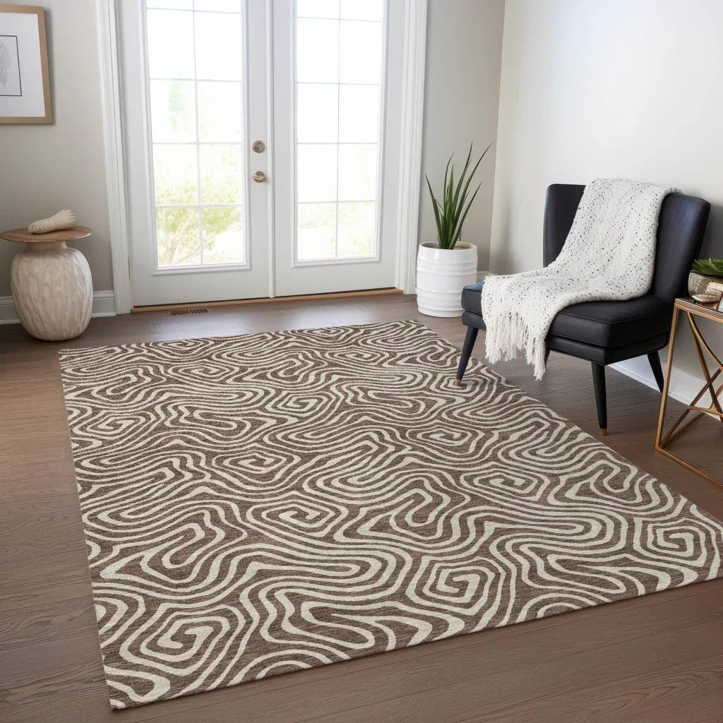 Raya Brown Washable Indoor-Outdoor Rug-Outdoor Rugs-LOOMLAN Rugs-LOOMLAN