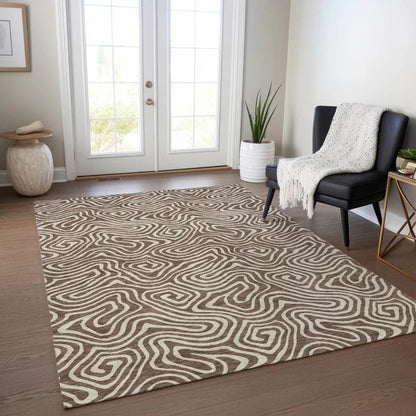Raya Brown Washable Indoor-Outdoor Rug-Outdoor Rugs-LOOMLAN Rugs-LOOMLAN