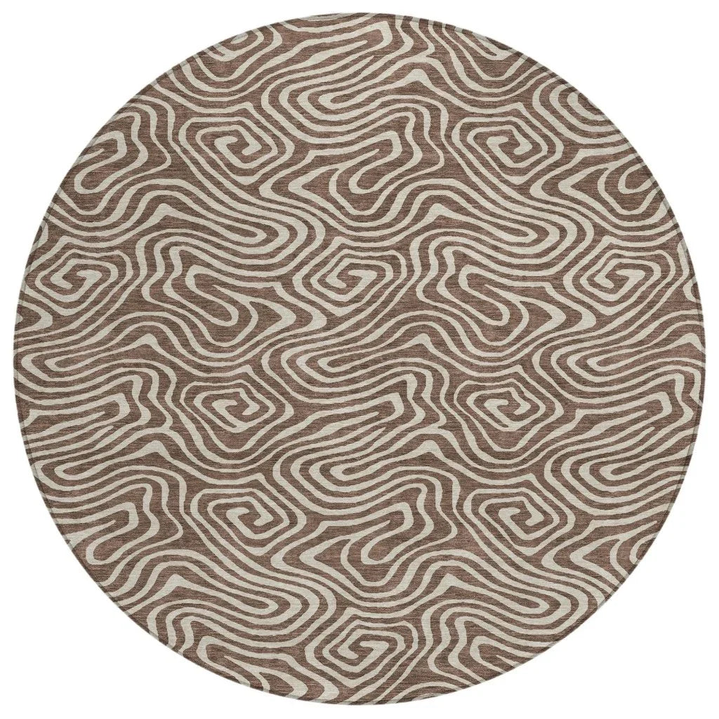 Raya Brown Washable Indoor-Outdoor Rug-Outdoor Rugs-LOOMLAN Rugs-8' x 8'-LOOMLAN