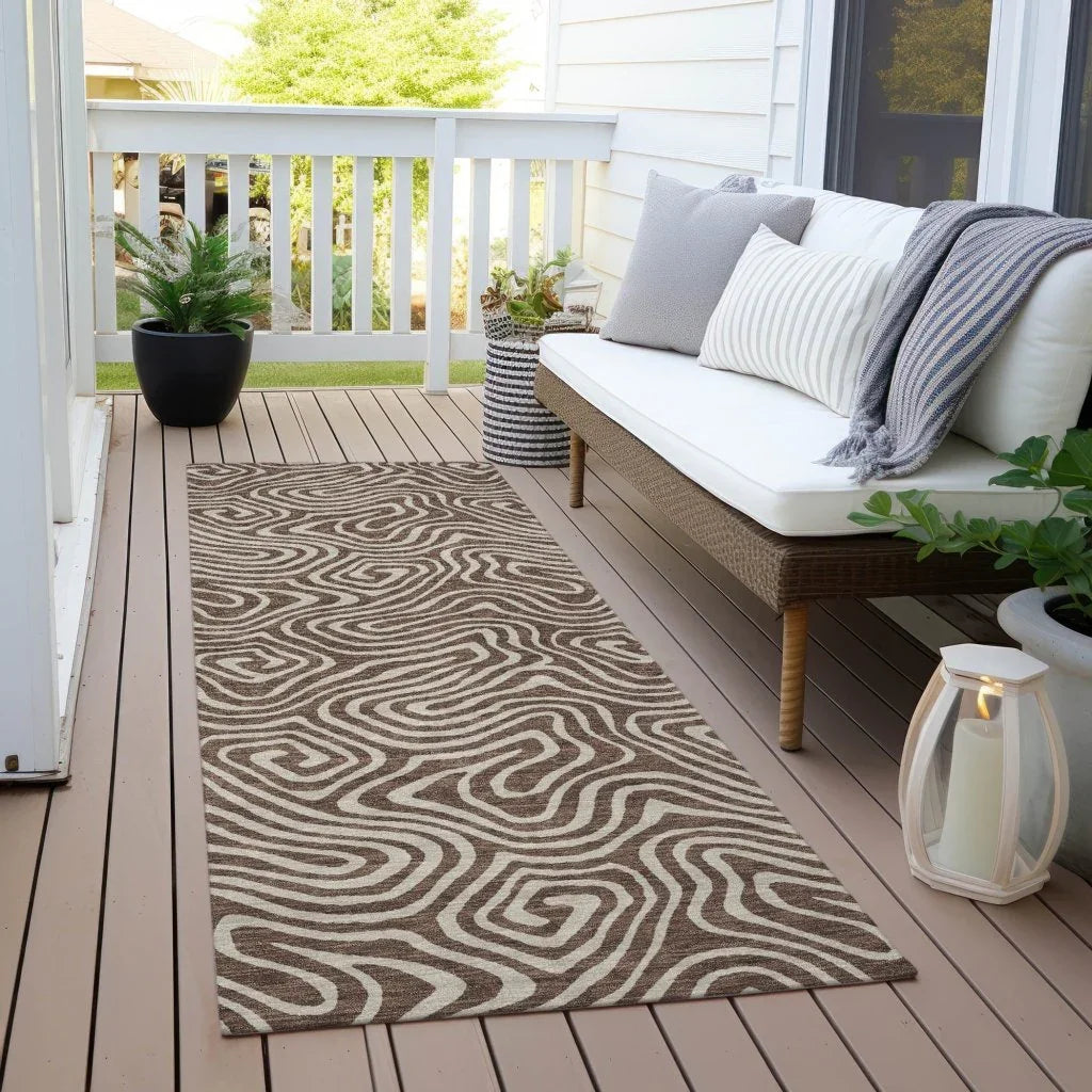Raya Brown Washable Indoor-Outdoor Rug-Outdoor Rugs-LOOMLAN Rugs-LOOMLAN