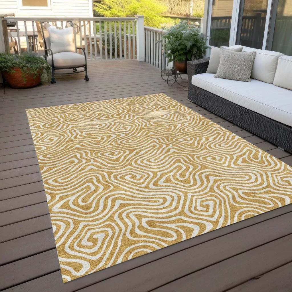 Raya Gold Washable Indoor-Outdoor Rug-Outdoor Rugs-LOOMLAN Rugs-LOOMLAN