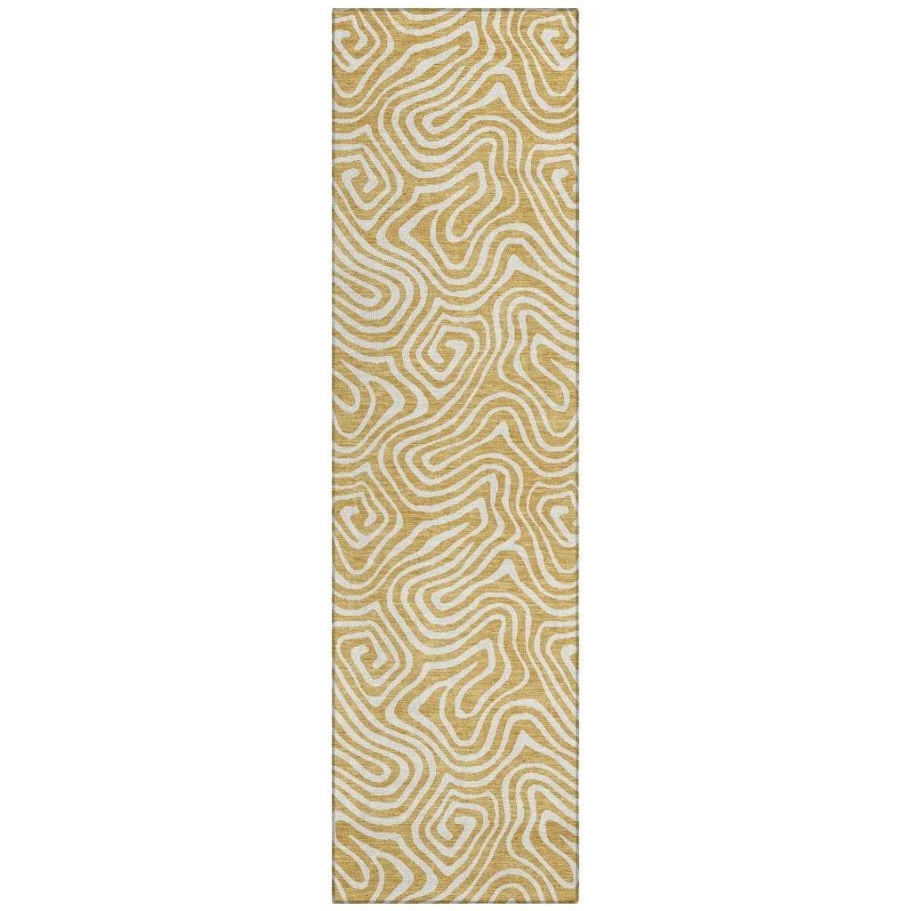 Raya Gold Washable Indoor-Outdoor Rug-Outdoor Rugs-LOOMLAN Rugs-2'3" x 7'6"-LOOMLAN