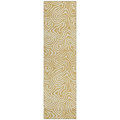 Raya Gold Washable Indoor-Outdoor Rug-Outdoor Rugs-LOOMLAN Rugs-2'3" x 7'6"-LOOMLAN