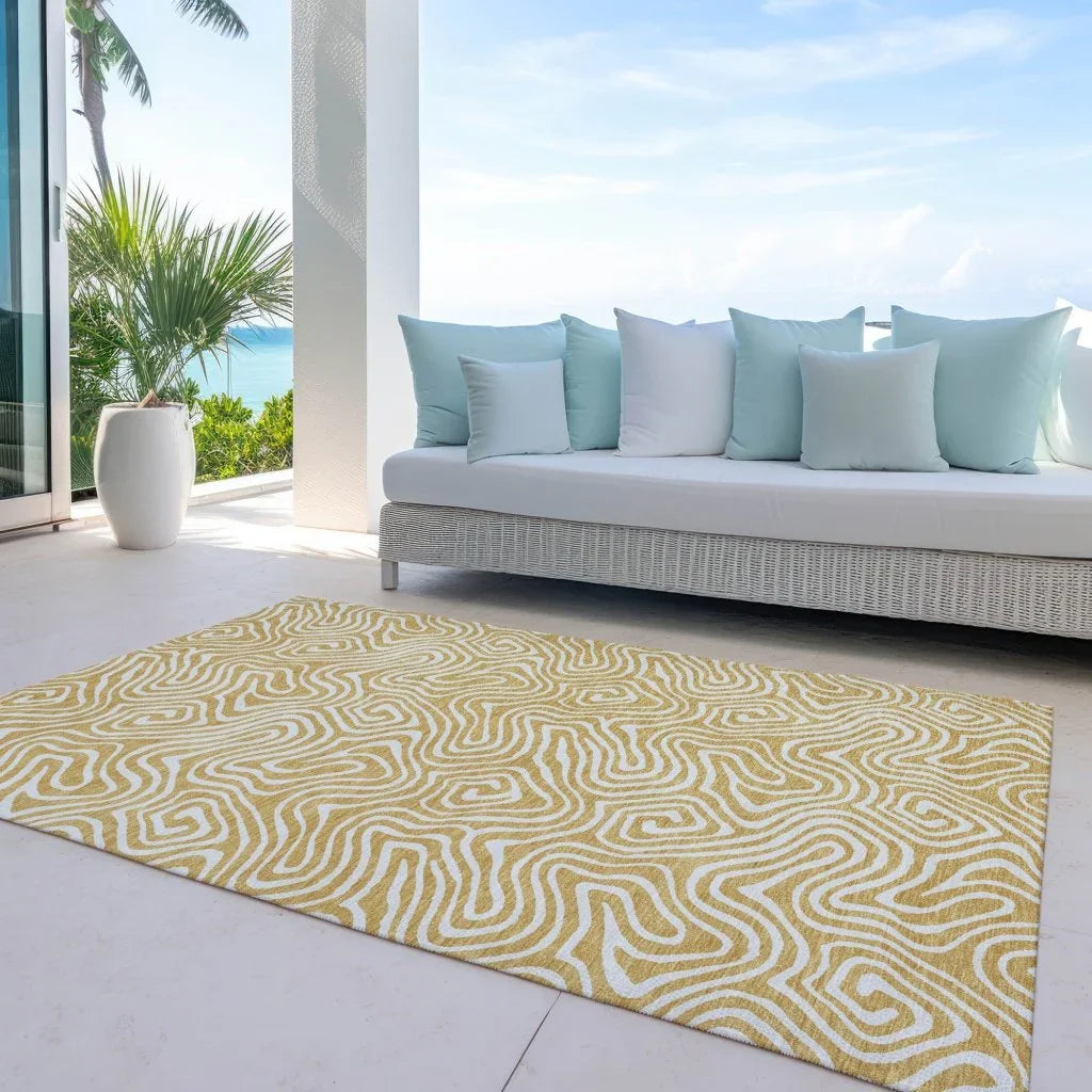 Raya Gold Washable Indoor-Outdoor Rug-Outdoor Rugs-LOOMLAN Rugs-LOOMLAN