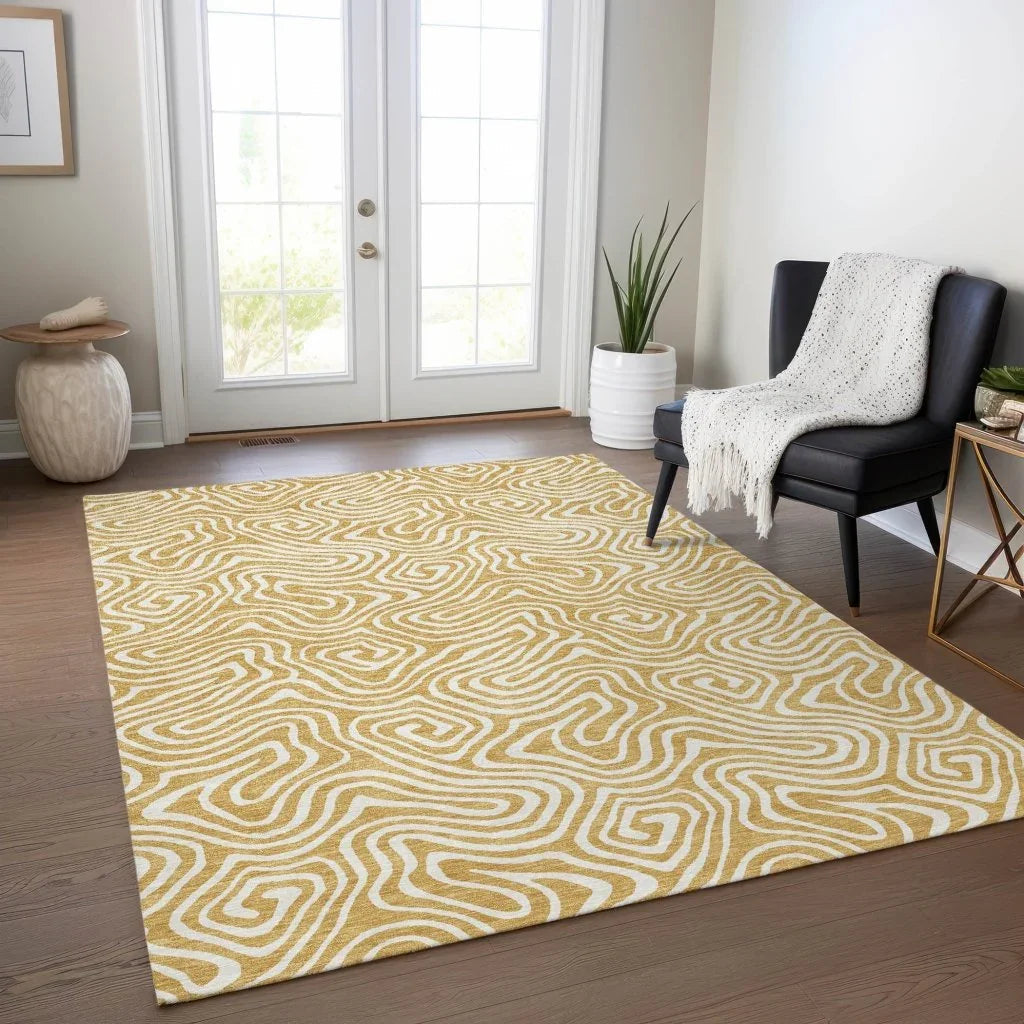 Raya Gold Washable Indoor-Outdoor Rug-Outdoor Rugs-LOOMLAN Rugs-LOOMLAN