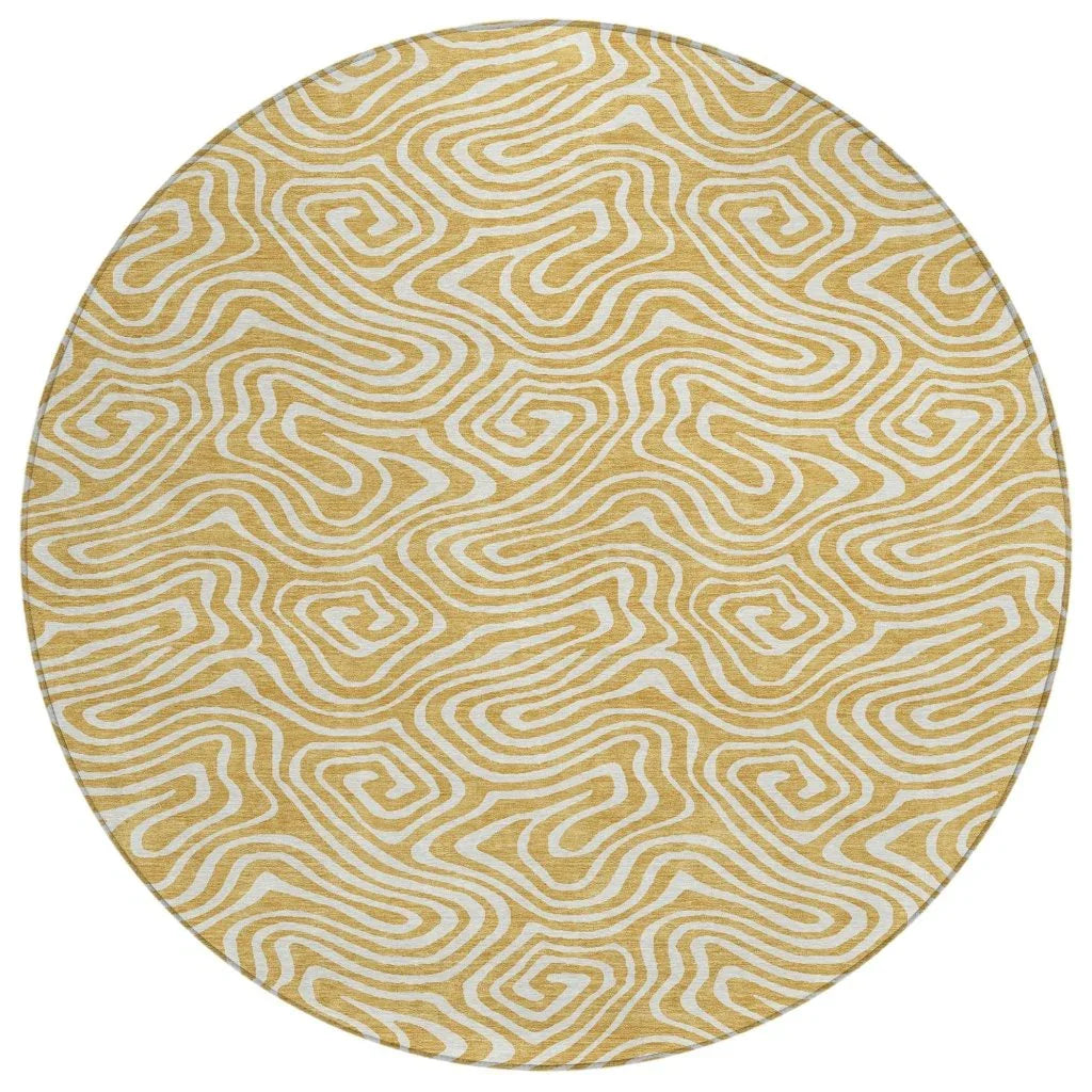 Raya Gold Washable Indoor-Outdoor Rug-Outdoor Rugs-LOOMLAN Rugs-8' x 8'-LOOMLAN