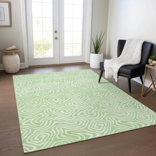 Raya Green Washable Indoor-Outdoor Rug-Outdoor Rugs-LOOMLAN Rugs-LOOMLAN