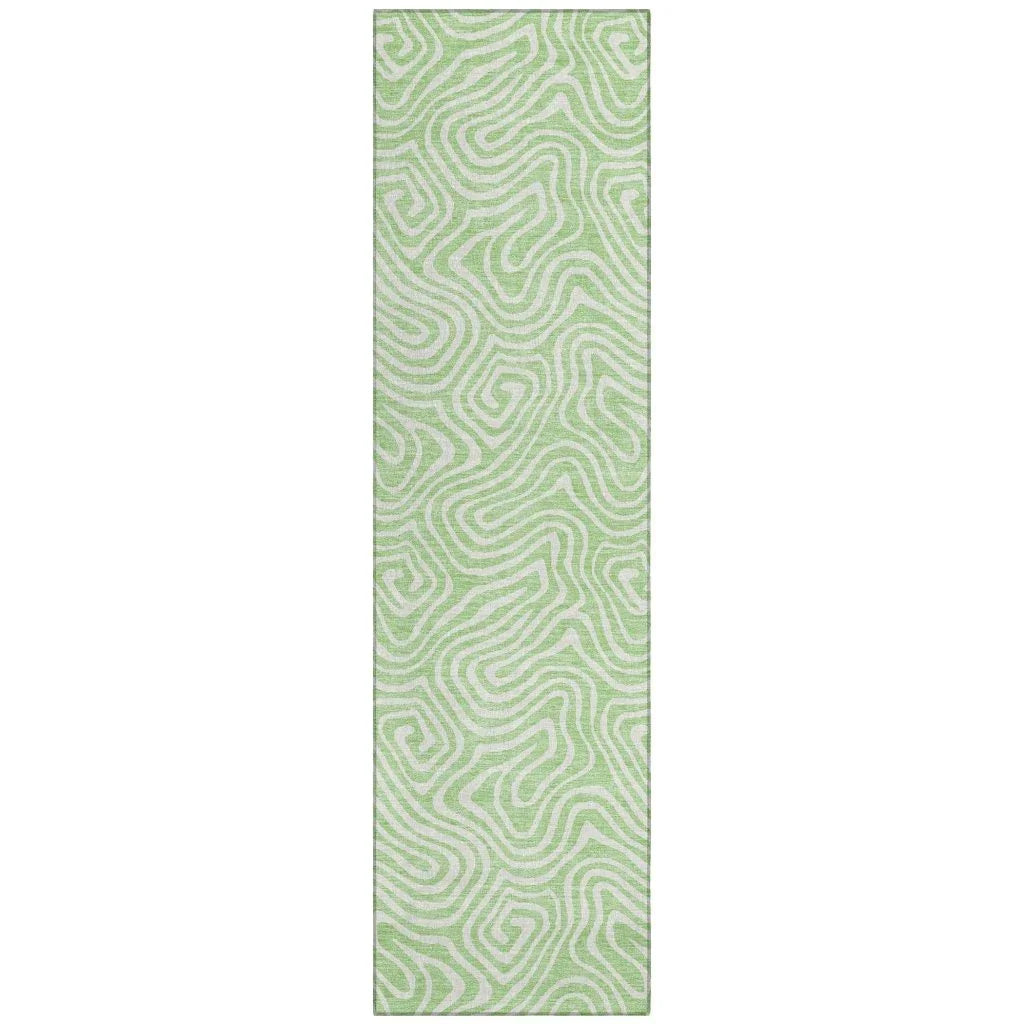 Raya Green Washable Indoor-Outdoor Rug-Outdoor Rugs-LOOMLAN Rugs-2'3" x 7'6"-LOOMLAN
