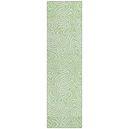 Raya Green Washable Indoor-Outdoor Rug-Outdoor Rugs-LOOMLAN Rugs-2'3" x 7'6"-LOOMLAN