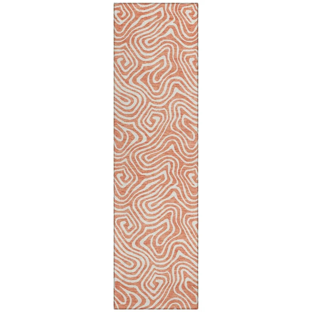 Raya Orange Washable Indoor-Outdoor Rug-Outdoor Rugs-LOOMLAN Rugs-2'3" x 7'6"-LOOMLAN