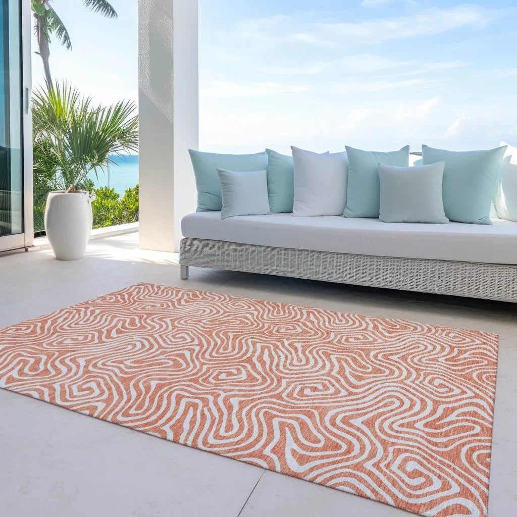 Raya Orange Washable Indoor-Outdoor Rug-Outdoor Rugs-LOOMLAN Rugs-LOOMLAN