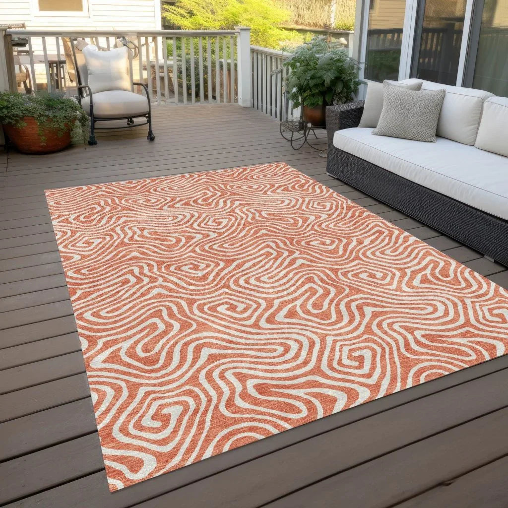 Raya Orange Washable Indoor-Outdoor Rug-Outdoor Rugs-LOOMLAN Rugs-LOOMLAN