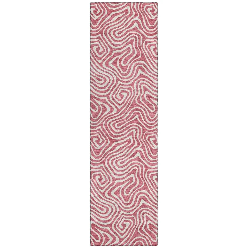 Raya Pink Washable Indoor-Outdoor Rug-Outdoor Rugs-LOOMLAN Rugs-2'3" x 7'6"-LOOMLAN