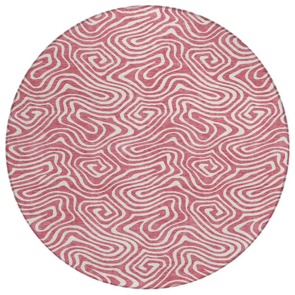 Raya Pink Washable Indoor-Outdoor Rug-Outdoor Rugs-LOOMLAN Rugs-8' x 8'-LOOMLAN