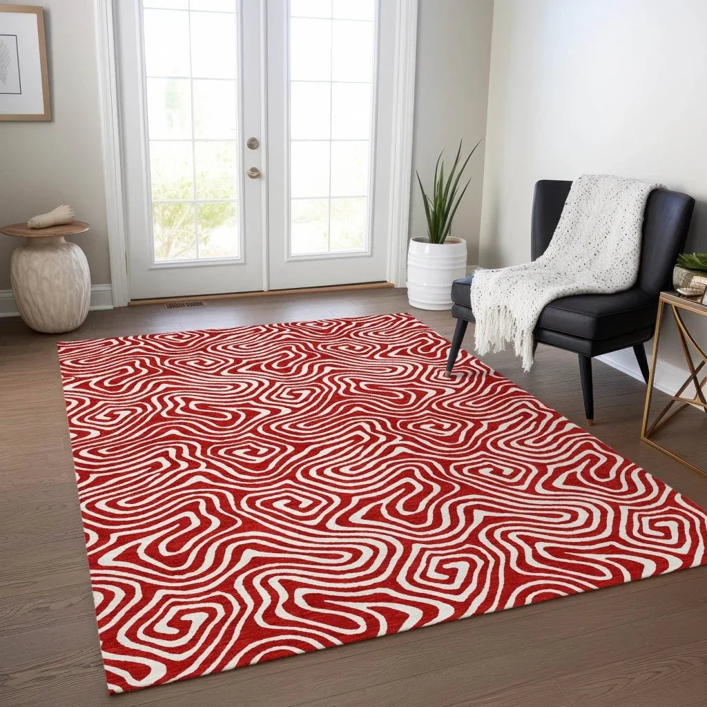 Raya Red Washable Indoor-Outdoor Rug-Outdoor Rugs-LOOMLAN Rugs-LOOMLAN