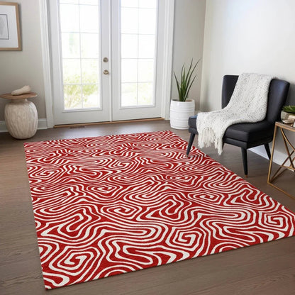 Raya Red Washable Indoor-Outdoor Rug-Outdoor Rugs-LOOMLAN Rugs-LOOMLAN