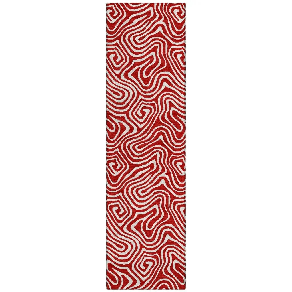 Raya Red Washable Indoor-Outdoor Rug-Outdoor Rugs-LOOMLAN Rugs-2'3" x 7'6"-LOOMLAN