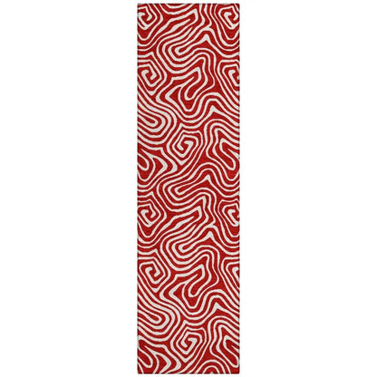 Raya Red Washable Indoor-Outdoor Rug-Outdoor Rugs-LOOMLAN Rugs-2'3" x 7'6"-LOOMLAN