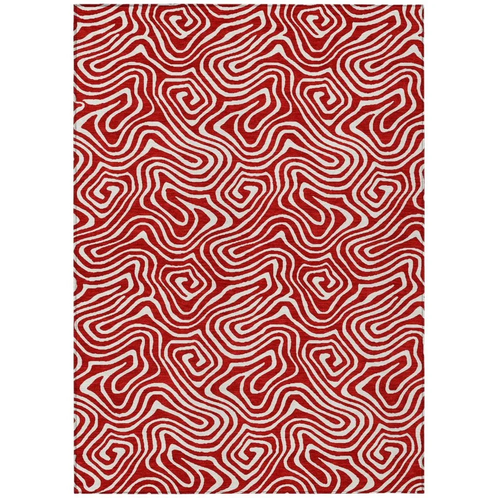 Raya Red Washable Indoor-Outdoor Rug-Outdoor Rugs-LOOMLAN Rugs-2'6" x 3'10"-LOOMLAN