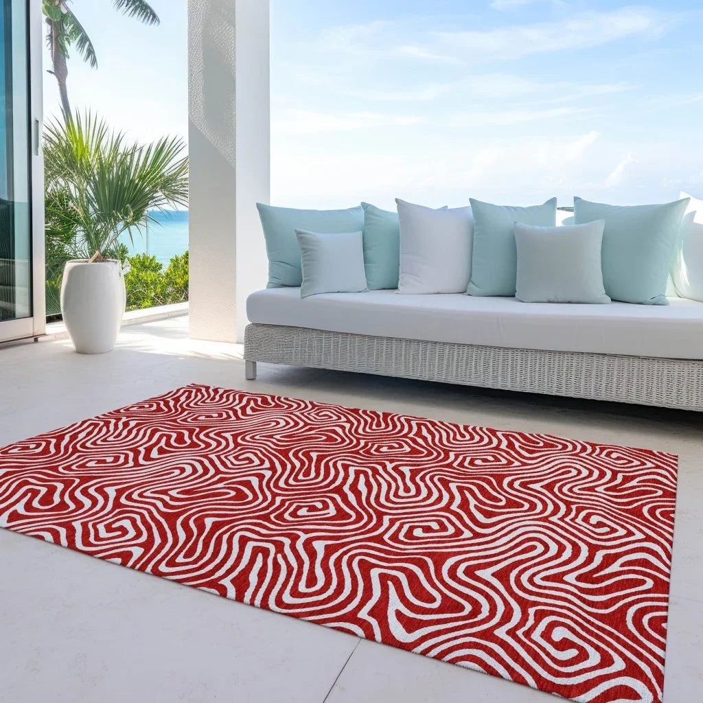 Raya Red Washable Indoor-Outdoor Rug-Outdoor Rugs-LOOMLAN Rugs-LOOMLAN