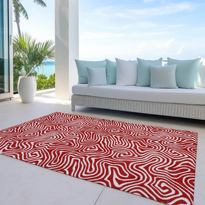 Raya Red Washable Indoor-Outdoor Rug-Outdoor Rugs-LOOMLAN Rugs-LOOMLAN