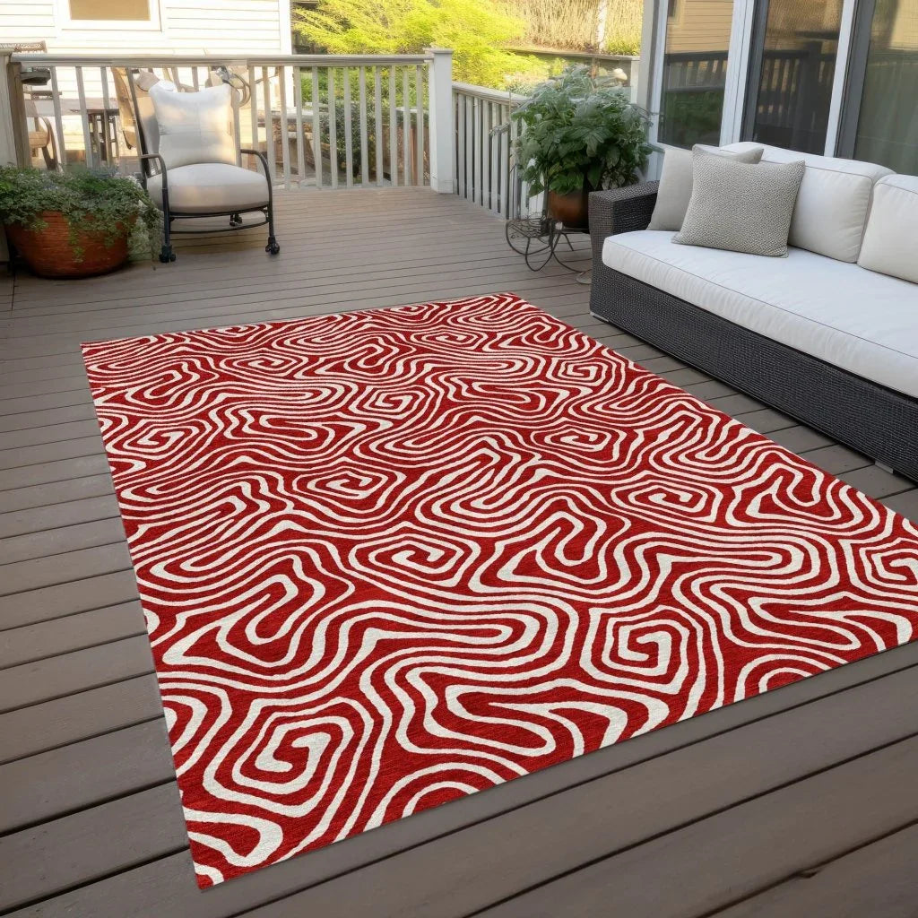 Raya Red Washable Indoor-Outdoor Rug-Outdoor Rugs-LOOMLAN Rugs-LOOMLAN