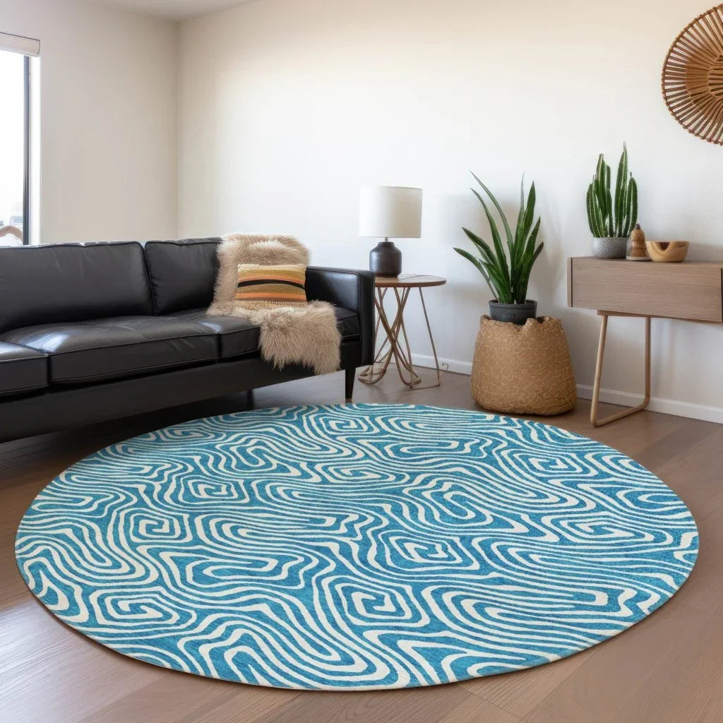 Raya Teal Washable Indoor-Outdoor Rug-Outdoor Rugs-LOOMLAN Rugs-LOOMLAN