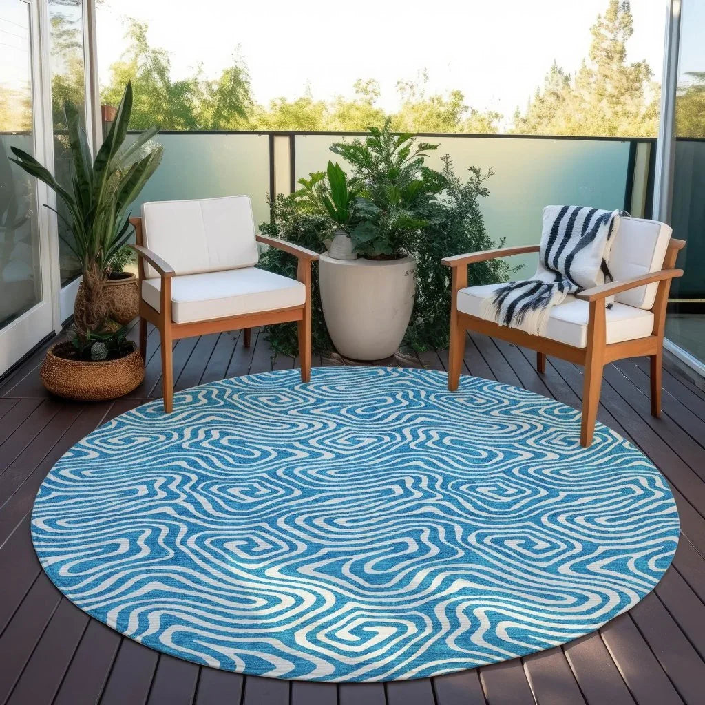 Raya Teal Washable Indoor-Outdoor Rug-Outdoor Rugs-LOOMLAN Rugs-LOOMLAN