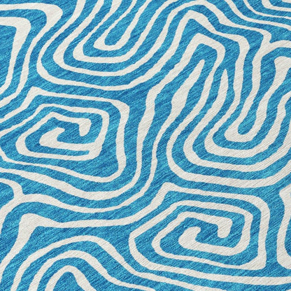Raya Teal Washable Indoor-Outdoor Rug-Outdoor Rugs-LOOMLAN Rugs-LOOMLAN