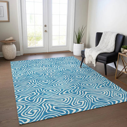Raya Teal Washable Indoor-Outdoor Rug-Outdoor Rugs-LOOMLAN Rugs-LOOMLAN