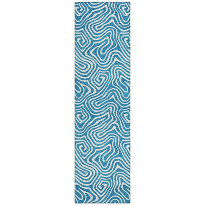 Raya Teal Washable Indoor-Outdoor Rug-Outdoor Rugs-LOOMLAN Rugs-2'3" x 7'6"-LOOMLAN