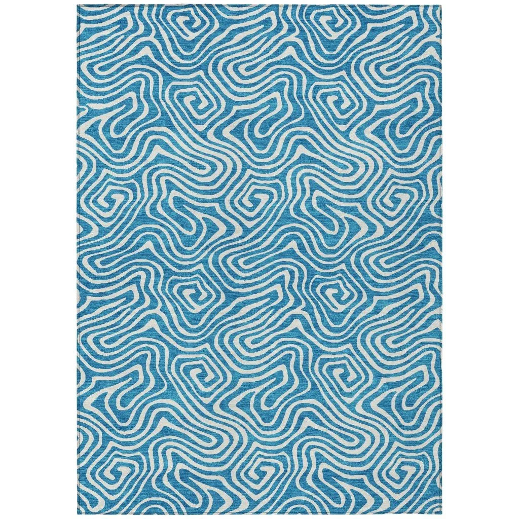Raya Teal Washable Indoor-Outdoor Rug-Outdoor Rugs-LOOMLAN Rugs-2'6" x 3'10"-LOOMLAN
