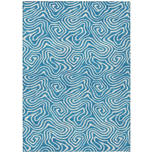 Raya Teal Washable Indoor-Outdoor Rug-Outdoor Rugs-LOOMLAN Rugs-2'6" x 3'10"-LOOMLAN