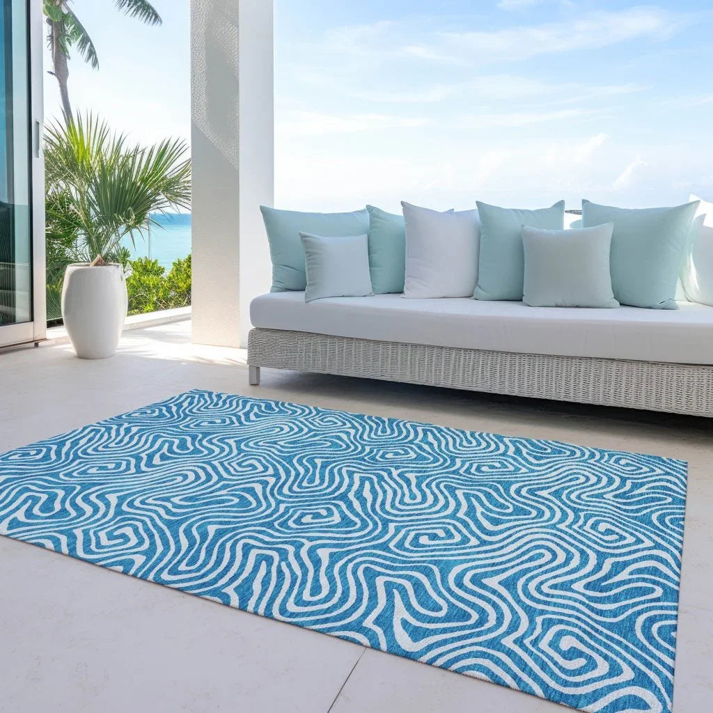Raya Teal Washable Indoor-Outdoor Rug-Outdoor Rugs-LOOMLAN Rugs-LOOMLAN