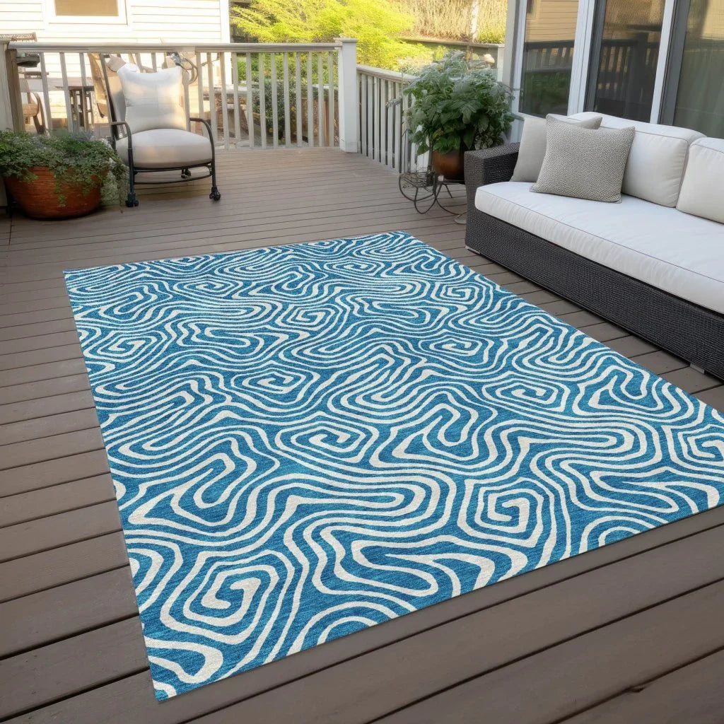 Raya Teal Washable Indoor-Outdoor Rug-Outdoor Rugs-LOOMLAN Rugs-LOOMLAN