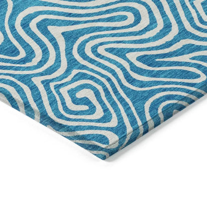Raya Teal Washable Indoor-Outdoor Rug-Outdoor Rugs-LOOMLAN Rugs-LOOMLAN