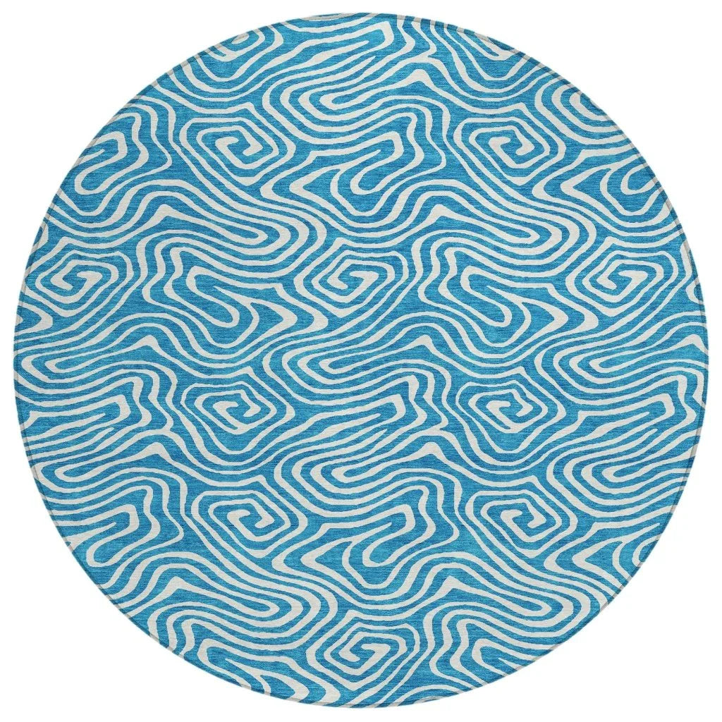 Raya Teal Washable Indoor-Outdoor Rug-Outdoor Rugs-LOOMLAN Rugs-8' x 8'-LOOMLAN