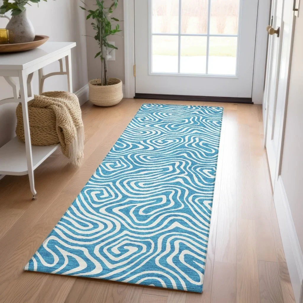 Raya Teal Washable Indoor-Outdoor Rug-Outdoor Rugs-LOOMLAN Rugs-LOOMLAN