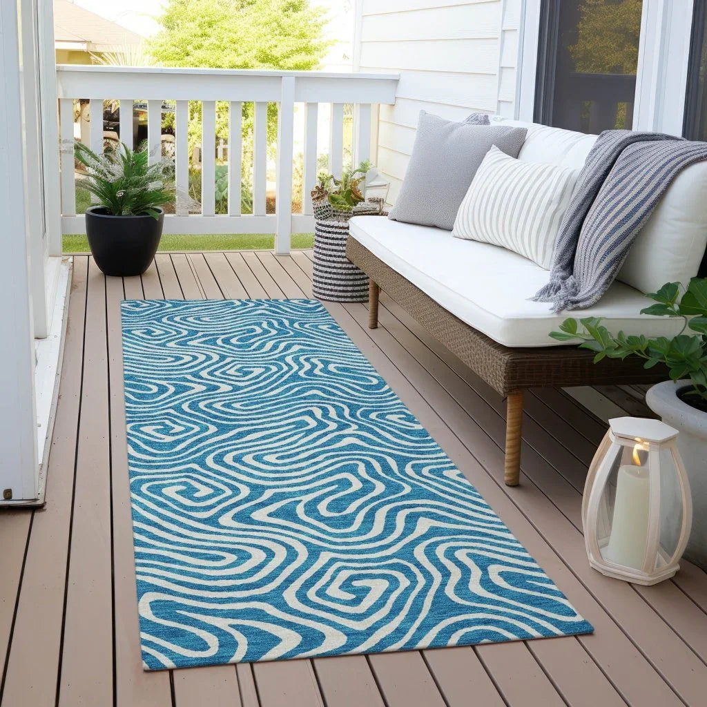 Raya Teal Washable Indoor-Outdoor Rug-Outdoor Rugs-LOOMLAN Rugs-LOOMLAN