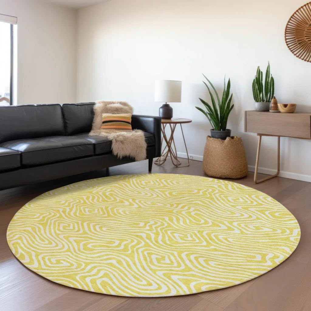 Raya Yellow Washable Indoor-Outdoor Rug-Outdoor Rugs-LOOMLAN Rugs-LOOMLAN