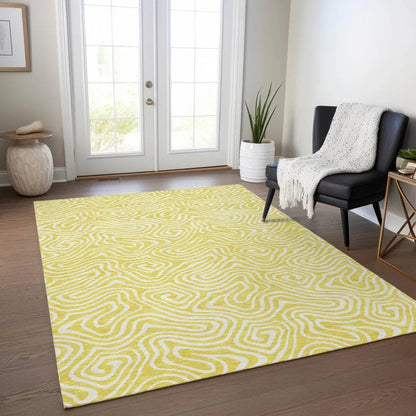 Raya Yellow Washable Indoor-Outdoor Rug-Outdoor Rugs-LOOMLAN Rugs-LOOMLAN