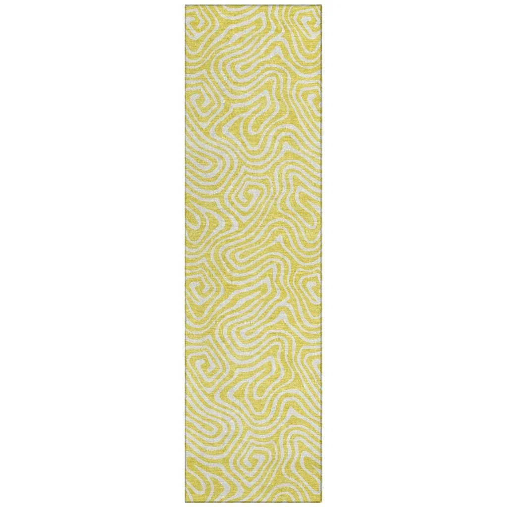 Raya Yellow Washable Indoor-Outdoor Rug-Outdoor Rugs-LOOMLAN Rugs-2'3" x 7'6"-LOOMLAN