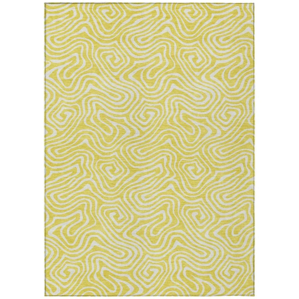 Raya Yellow Washable Indoor-Outdoor Rug-Outdoor Rugs-LOOMLAN Rugs-2'6" x 3'10"-LOOMLAN