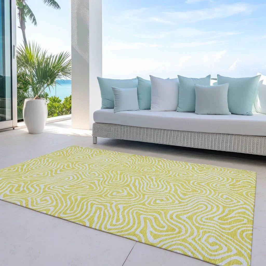 Raya Yellow Washable Indoor-Outdoor Rug-Outdoor Rugs-LOOMLAN Rugs-LOOMLAN