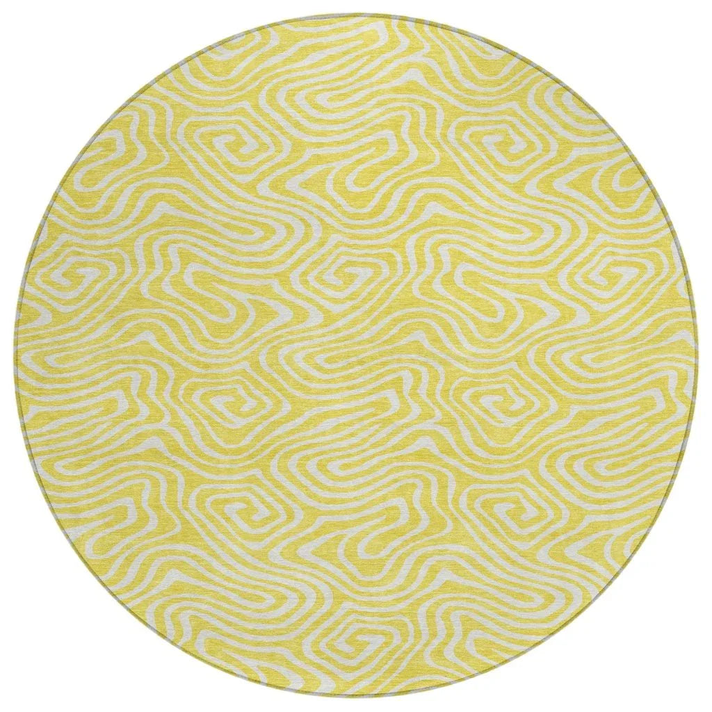 Raya Yellow Washable Indoor-Outdoor Rug-Outdoor Rugs-LOOMLAN Rugs-8' x 8'-LOOMLAN